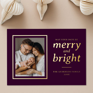 Purple May Your Days Be Merry and Bright 2 Photo Foil Holiday Card