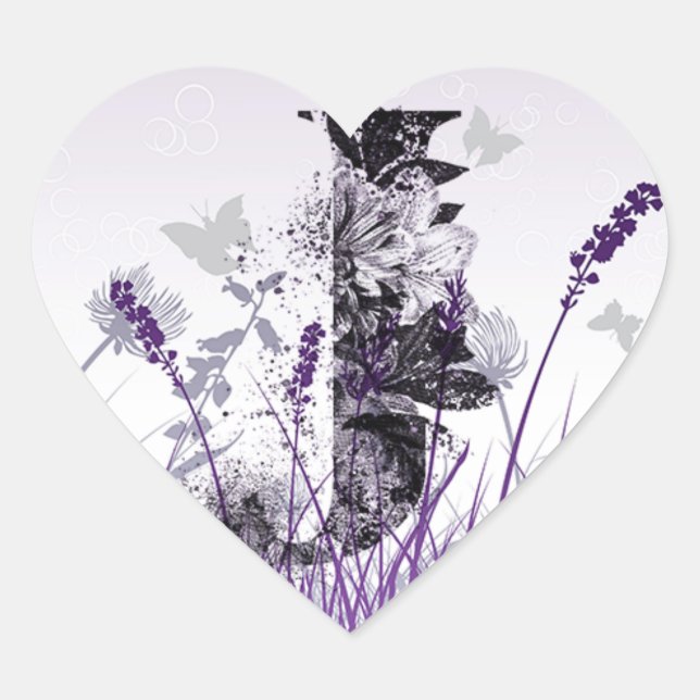 Purple Meadows and Flower Alphabet - Letter J Girl Heart Sticker (Front)