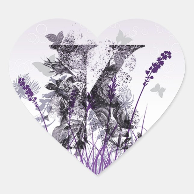Purple Meadows and Flower Alphabet - Letter K Girl Heart Sticker (Front)