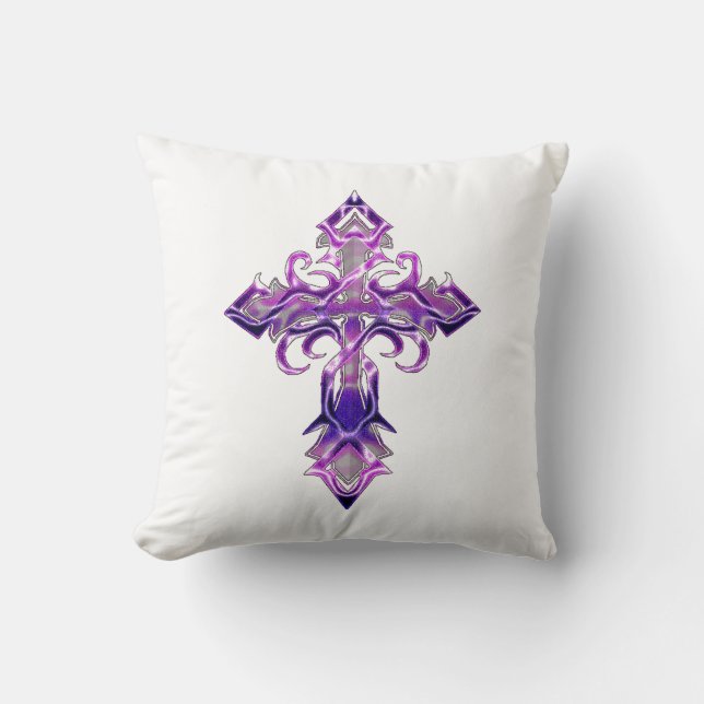 Purple Mediaeval Cross Throw Pillow II (Front)