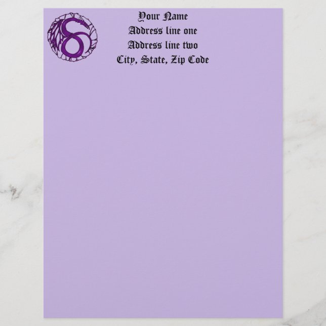 Purple Mediaeval Dragon Fantasy Tattoo Art Letterhead Design (Front)