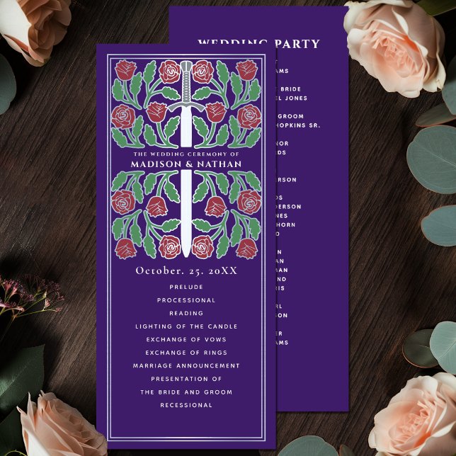 Purple Mediaeval Floral Silver Sword Royal Wedding Programme (Creator Uploaded)