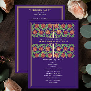 Purple Mediaeval Gold Floral Sword Royal Wedding Programme