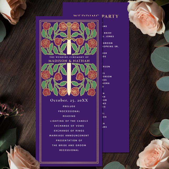 Purple Mediaeval Gold Floral Sword Royal Wedding Programme (Creator Uploaded)