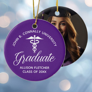 Purple Medical School Graduation Photo Christmas Ceramic Tree Decoration