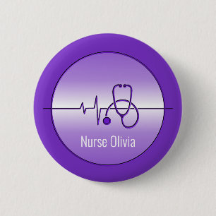 Purple Medical Stethoscope Heartbeat 6 Cm Round Badge
