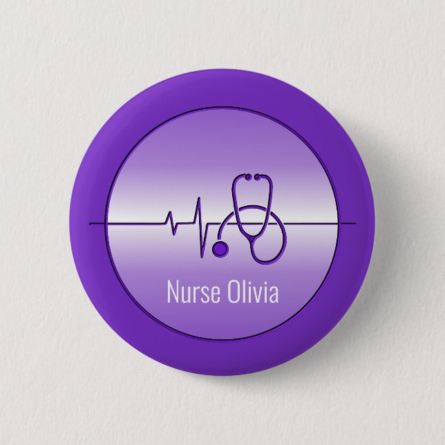 Purple Medical Stethoscope Heartbeat 6 Cm Round Badge (Front)