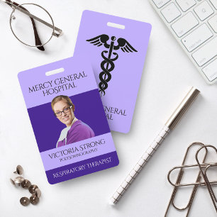 Purple Medical Therapist Caduceus Hospital Badge ID Badge