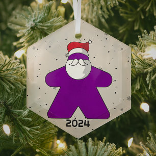 Purple Meeple Santa Custom Year Family Board Game Glass Tree Decoration
