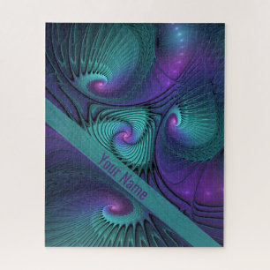 Purple Meets Turquoise Modern Abstract Art Name Jigsaw Puzzle