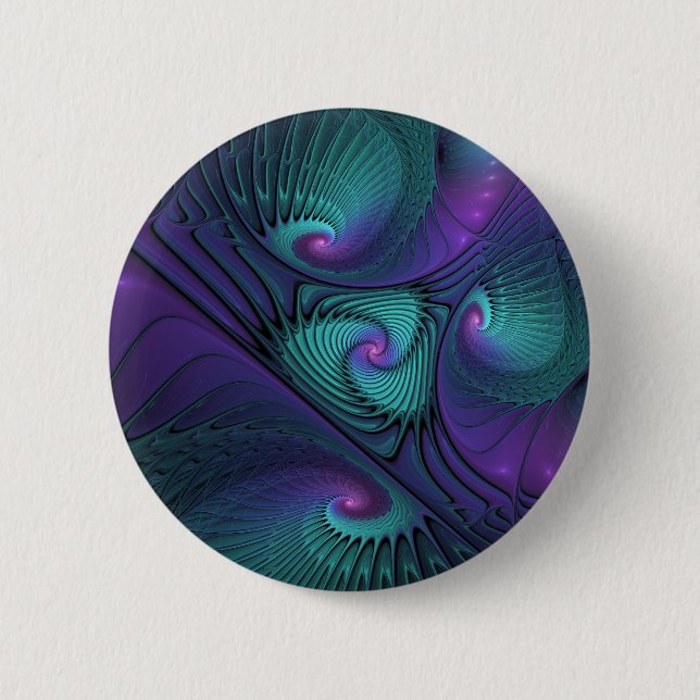 Purple Meets Turquoise Modern Abstract Fractal Art 6 Cm Round Badge (Front)
