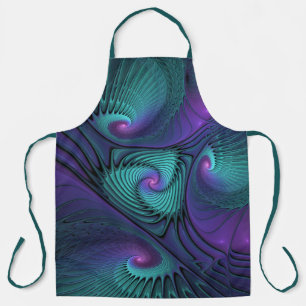 Purple Meets Turquoise Modern Abstract Fractal Art Apron