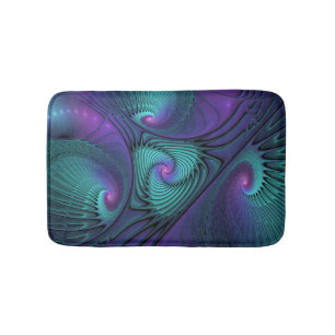 Purple Meets Turquoise Modern Abstract Fractal Art Bath Mat