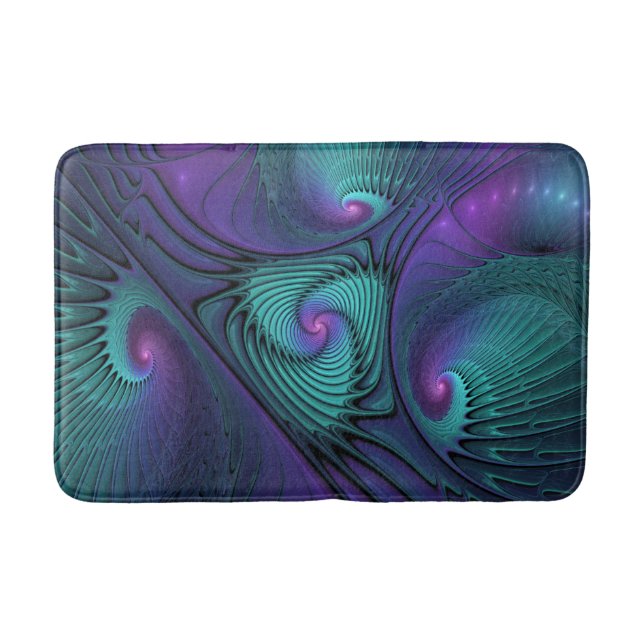 Purple meets Turquoise modern abstract Fractal Art Bath Mat (Front)