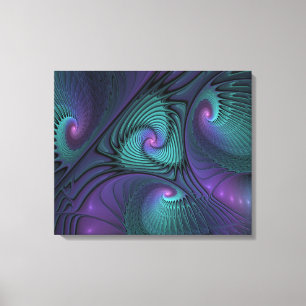 Purple meets Turquoise modern abstract Fractal Art Canvas Print