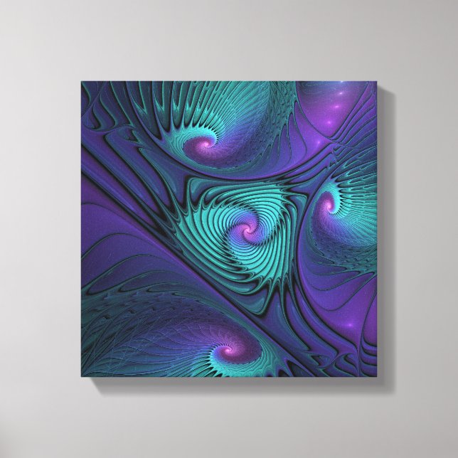Purple meets Turquoise modern abstract Fractal Art Canvas Print (Front)