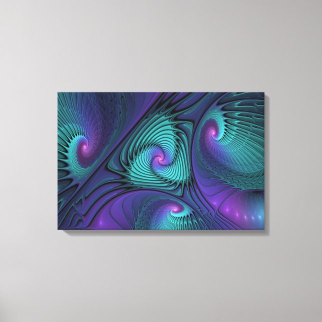 Purple Meets Turquoise Modern Abstract Fractal Art Canvas Print (Front)