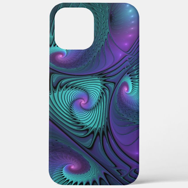 Purple Meets Turquoise Modern Abstract Fractal Art Case-Mate iPhone Case (Back)