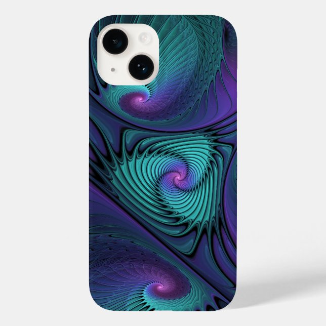 Purple Meets Turquoise Modern Abstract Fractal Art Case-Mate iPhone Case (Back)