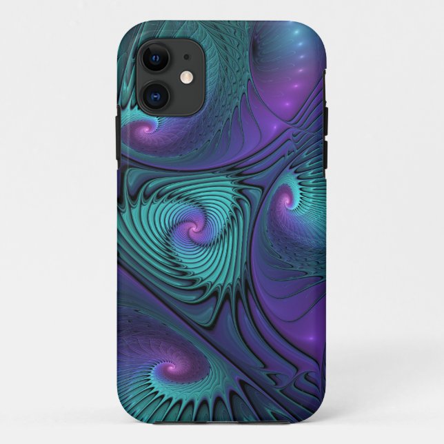 Purple Meets Turquoise Modern Abstract Fractal Art Case-Mate iPhone Case (Back)