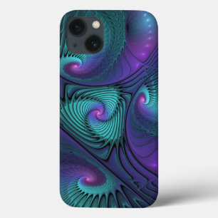 Purple meets Turquoise modern abstract Fractal Art iPhone 13 Case