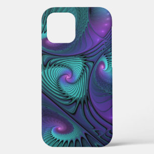Purple Meets Turquoise Modern Abstract Fractal Art iPhone 12 Pro Case