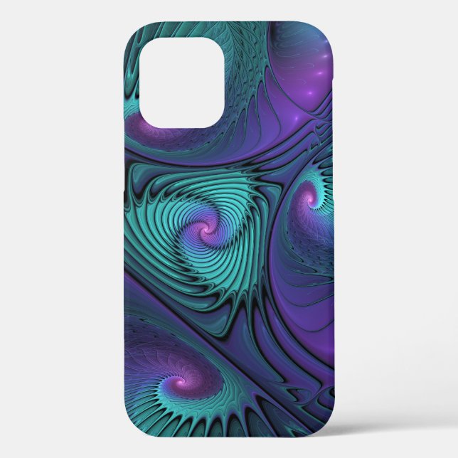 Purple Meets Turquoise Modern Abstract Fractal Art Case-Mate iPhone Case (Back)