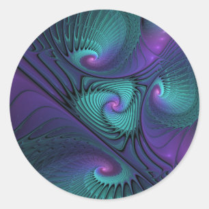 Purple meets Turquoise modern abstract Fractal Art Classic Round Sticker