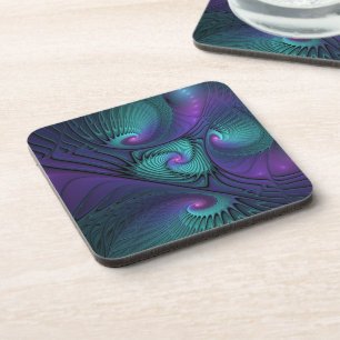 Purple meets Turquoise modern abstract Fractal Art Coaster