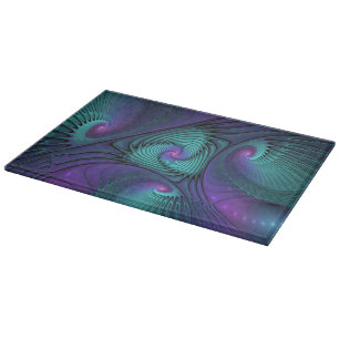 Purple meets Turquoise modern abstract Fractal Art Cutting Board