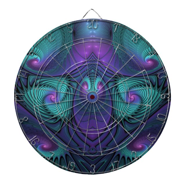 Purple meets Turquoise modern abstract Fractal Art Dartboard (Front)