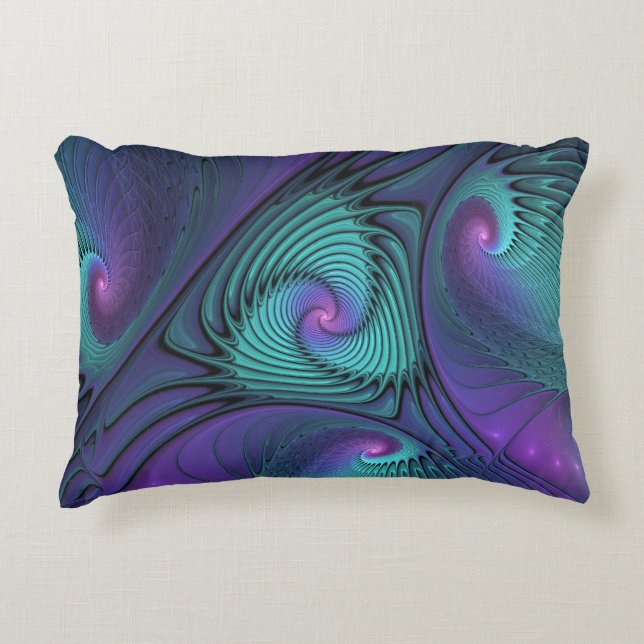 Purple meets Turquoise modern abstract Fractal Art Decorative Cushion (Front)