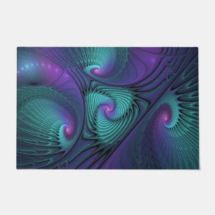 Purple meets Turquoise modern abstract Fractal Art Doormat
