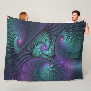 Purple meets Turquoise modern abstract Fractal Art Fleece Blanket