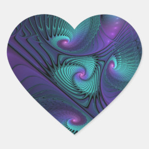 Purple meets Turquoise modern abstract Fractal Art Heart Sticker