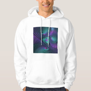 Purple Meets Turquoise Modern Abstract Fractal Art Hoodie