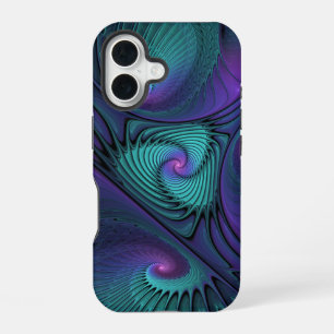 Purple meets Turquoise modern abstract Fractal Art iPhone 16 Case
