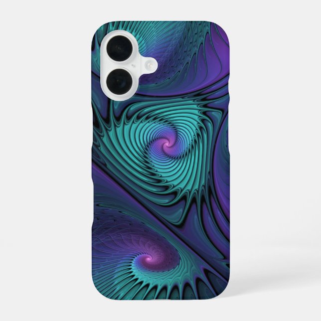 Purple meets Turquoise modern abstract Fractal Art iPhone 16 Case (Back)