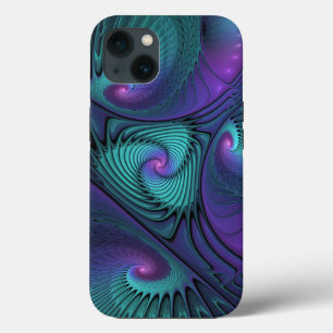 Purple meets Turquoise modern abstract Fractal Art iPhone 13 Case