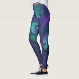 Purple meets Turquoise modern abstract Fractal Art Leggings