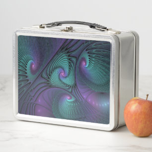 Purple meets Turquoise modern abstract Fractal Art Metal Lunch Box