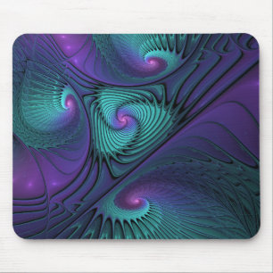 Purple meets Turquoise modern abstract Fractal Art Mouse Mat