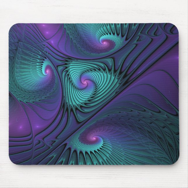 Purple meets Turquoise modern abstract Fractal Art Mouse Mat (Front)