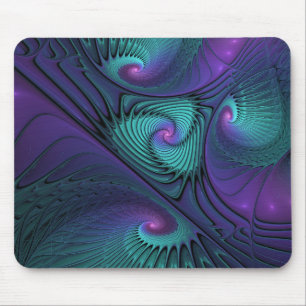 Purple meets Turquoise modern abstract Fractal Art Mouse Mat