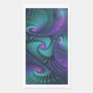Purple meets Turquoise modern abstract Fractal Art Napkin