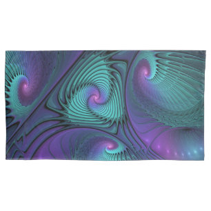 Purple meets Turquoise modern abstract Fractal Art Pillowcase