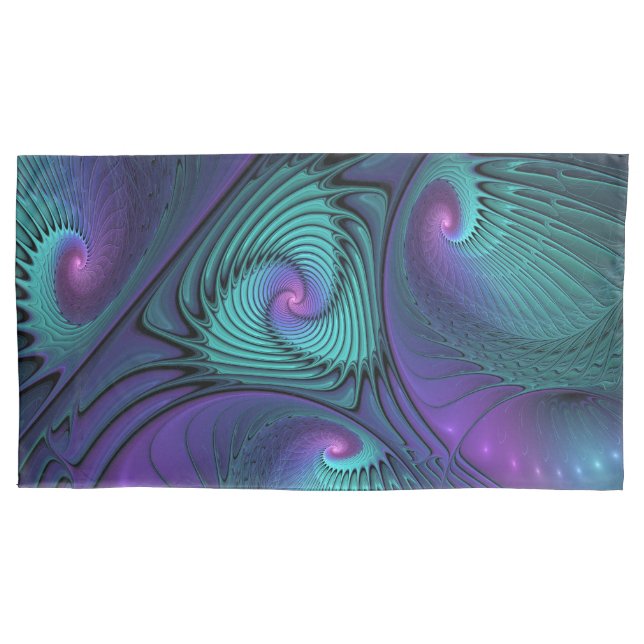 Purple meets Turquoise modern abstract Fractal Art Pillowcase (Front)