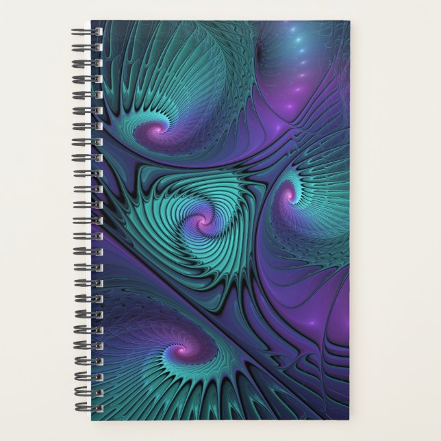 Purple Meets Turquoise Modern Abstract Fractal Art Planner (Front)