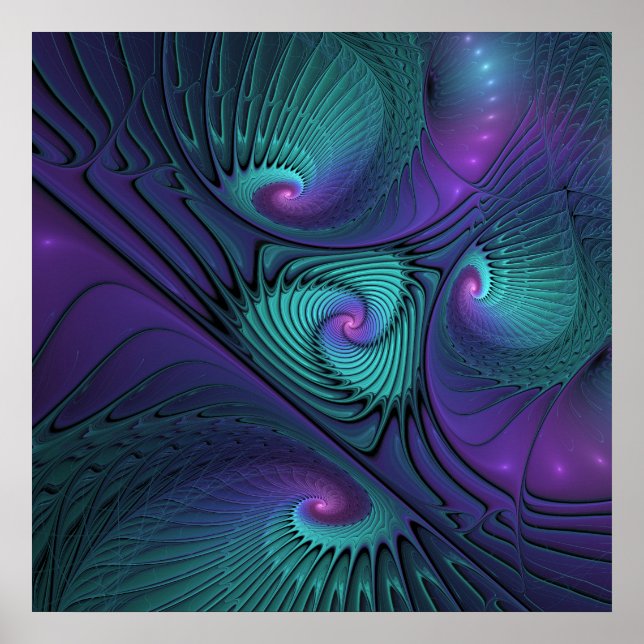 Purple meets Turquoise modern abstract Fractal Art Poster (Front)
