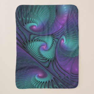 Purple meets Turquoise modern abstract Fractal Art Sherpa Blanket